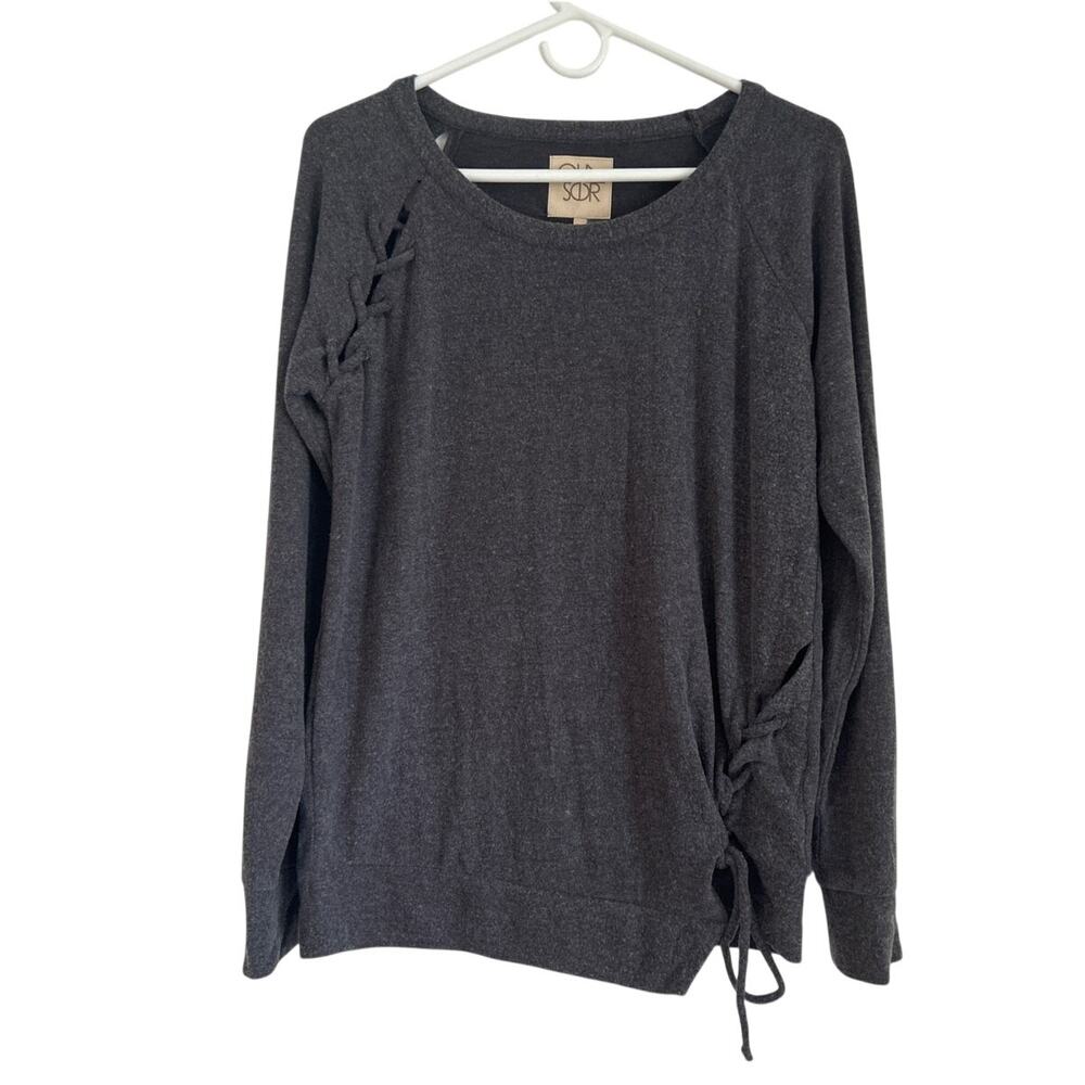 NWOT Chaser Gray Sweater with Lace-Up Shoulder & Side Detail, Women’s Medium